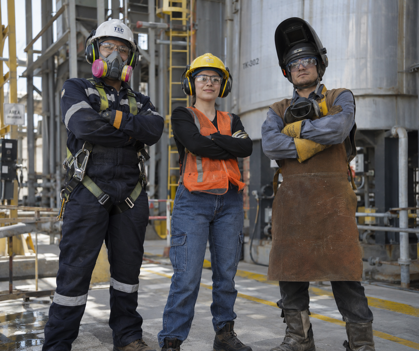 Personal industrial con equipo de protección personal
